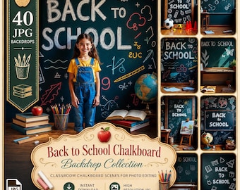 Back to School Chalkboard Art Photo Backdrop: 40 Klassenzimmer Thema Digitale Kulissen für Fotomontage Digitaler Download JPG-Dateien hohe Qualität