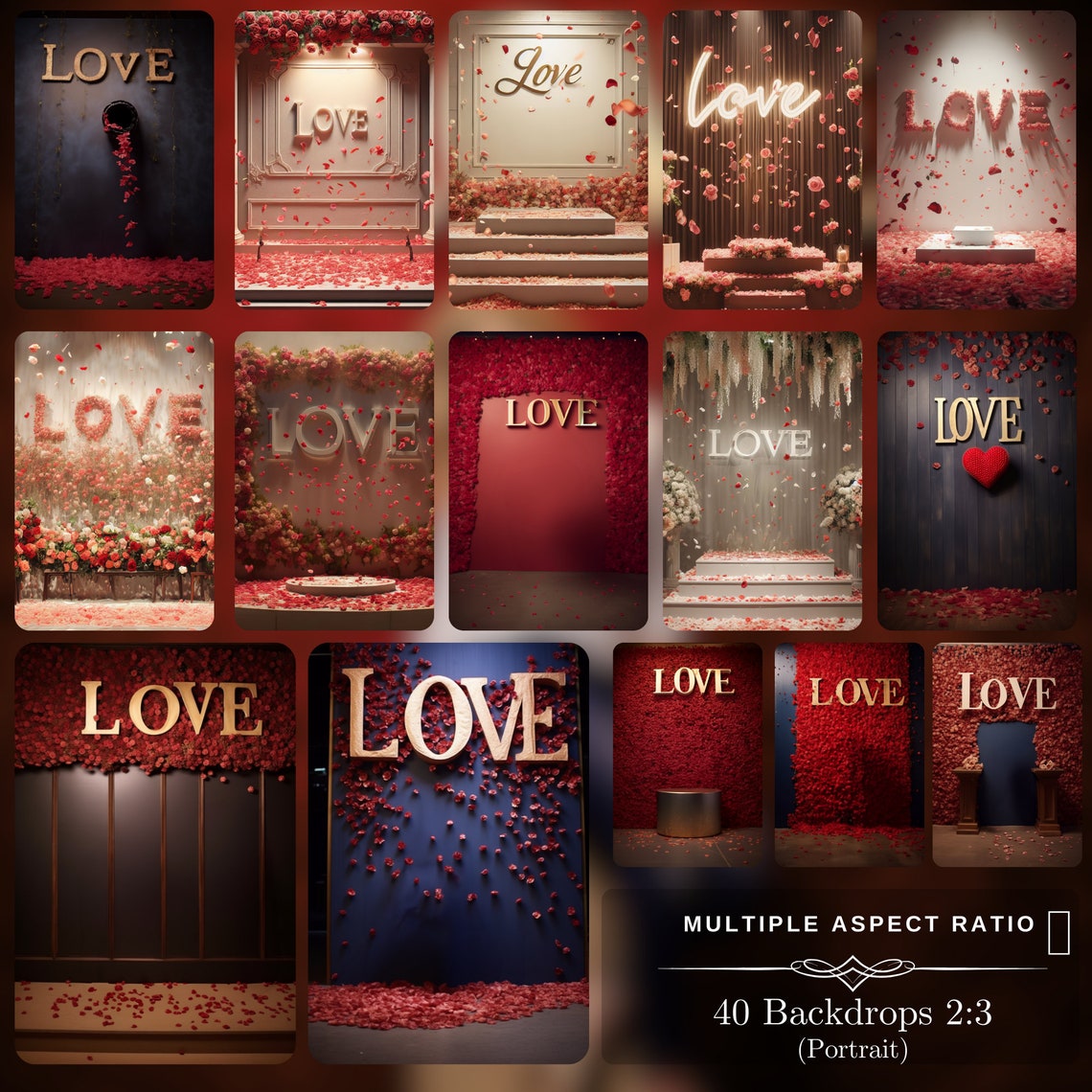 Love Sign Calligraphy Art Digital Backdrops: 80 Love Theme Podium ...