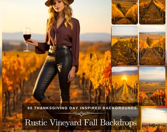 Vineyard Landscape Thanksgiving Decor: 60 Fall Backdrop as Rustic Wedding Décor or Rusting Thanksgiving Wine Tasting Party Mockup Background