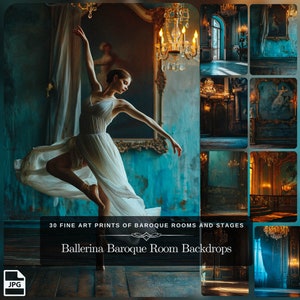 Ballerina Print Showcase: 30 Fairycore Art Backdrop, Digital Background with Baroque Artwork of Theatre Stage for Fine Art Print
