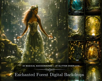 Enchanted Forest Backdrops with Glitter Overlays: 30 Backgrounds and 10 PS Overlays, Capture the Magic Effect for Your Photography Prop