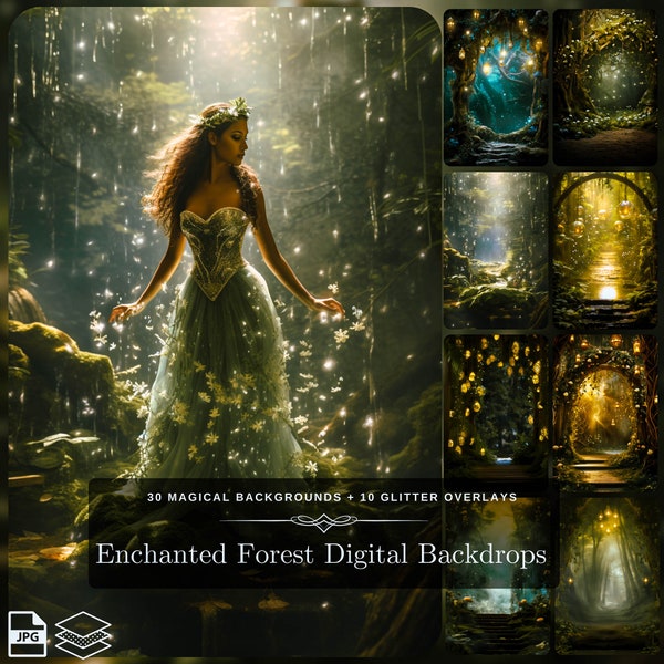 Enchanted Forest Backdrops with Glitter Overlays: 30 Backgrounds and 10 PS Overlays, Capture the Magic Effect for Your Photography Prop