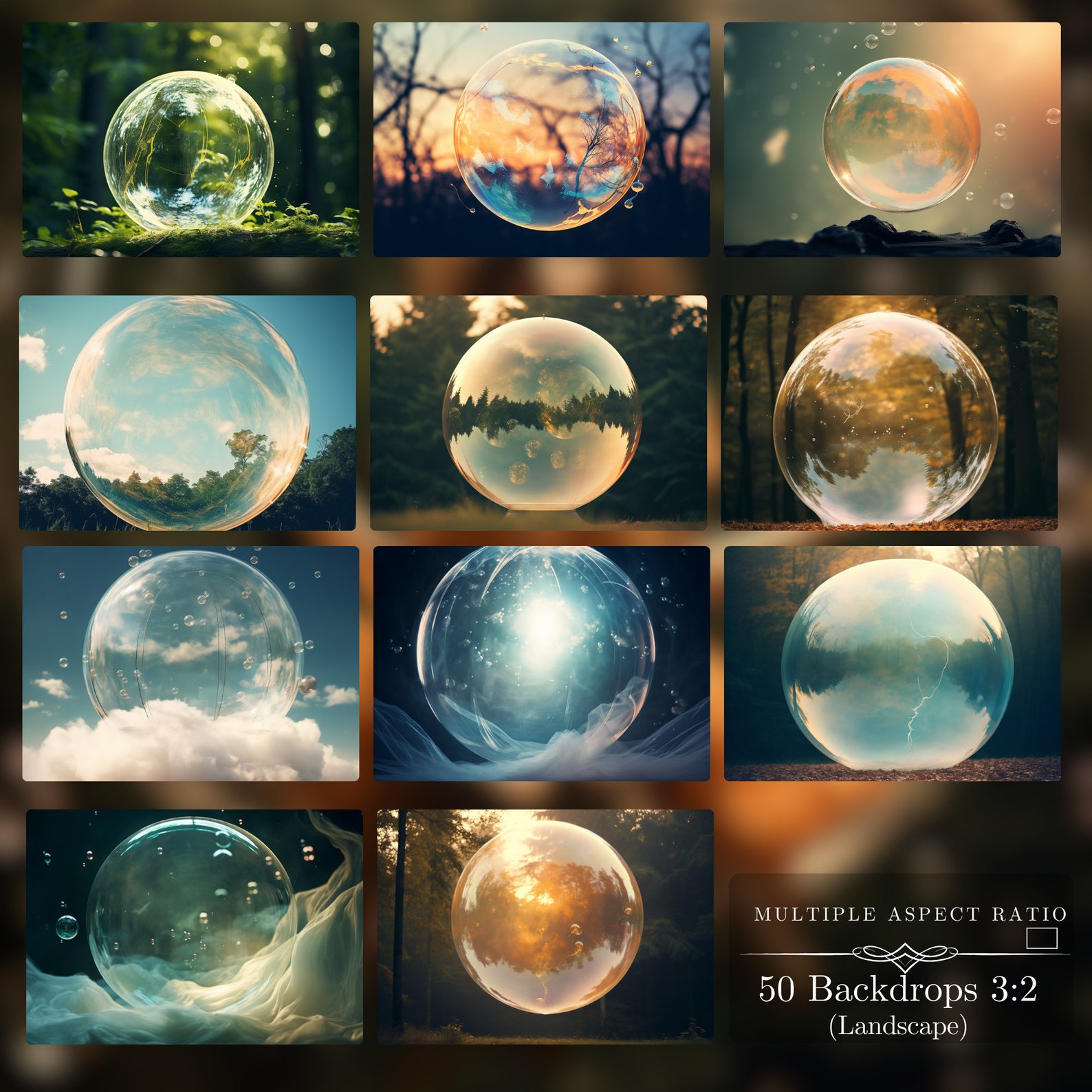 Giant Bubble Overlay: 100 Blowing Bubbles Photography Backdrops as JPG ...