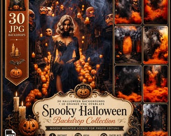 30 griezelige achtergronden voor het seizoen met 10 magische misteffecten: verfraai je foto's met spookhuisscènes en heksenachtige decoraties als fotografie-rekwisiet