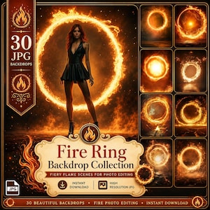 Fire Ring Backdrop Collection: 30 Fire Background Digital Art JPG files for Studio Maternity Photo Edit Fine Art Backdrops Instant Download