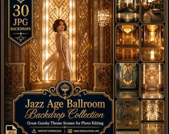 Jazz Age Ballroom Backdrop: 30 Great Gatsby Theme Digital Backdrop JPG Files of Vintage Scene Prohibition Era 1920S Luxury Backgrounds