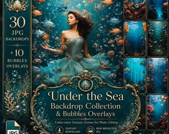 Colección de fondos submarinos: 10 superposiciones de burbujas y 30 fondos fotográficos como fondo de fantasía y elementos de edición de Photoshop de superposición.