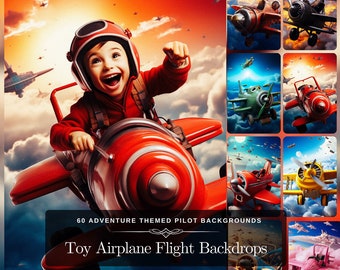 Spielzeug Flugzeug Flight Pack: 60 Abenteuer Pilot Hintergrund Set Aeronautic Decor & Prop Flugzeug Himmel Hintergründe für die Flugschau Digitaler Download