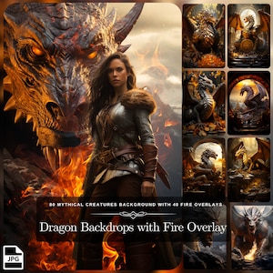Mythische wezens Drakenachtergrond: 80 epische drakenfantasieachtergrond voor rollenspellen Fotobewerking digitale kunstafdruk direct downloaden