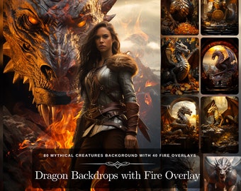 Mythical Creatures Dragon Backdrop: 80 Epic Dragon Fantasy Background for Role Playing Games Photo Edit Digital Art Print Instant Download