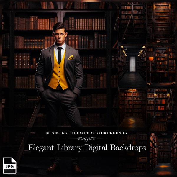 30 Vintage Library Backdrop for School-Themed and Elegant Composite Photography with Vintage Bookshelf Digital Background