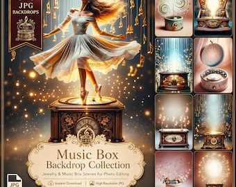 Achtergrond muziekdoos: 30 ballerina's muziekdoos en sieradendoos grafisch ontwerp met muzieknoten voor het bewerken van afbeeldingen Symphony-poster