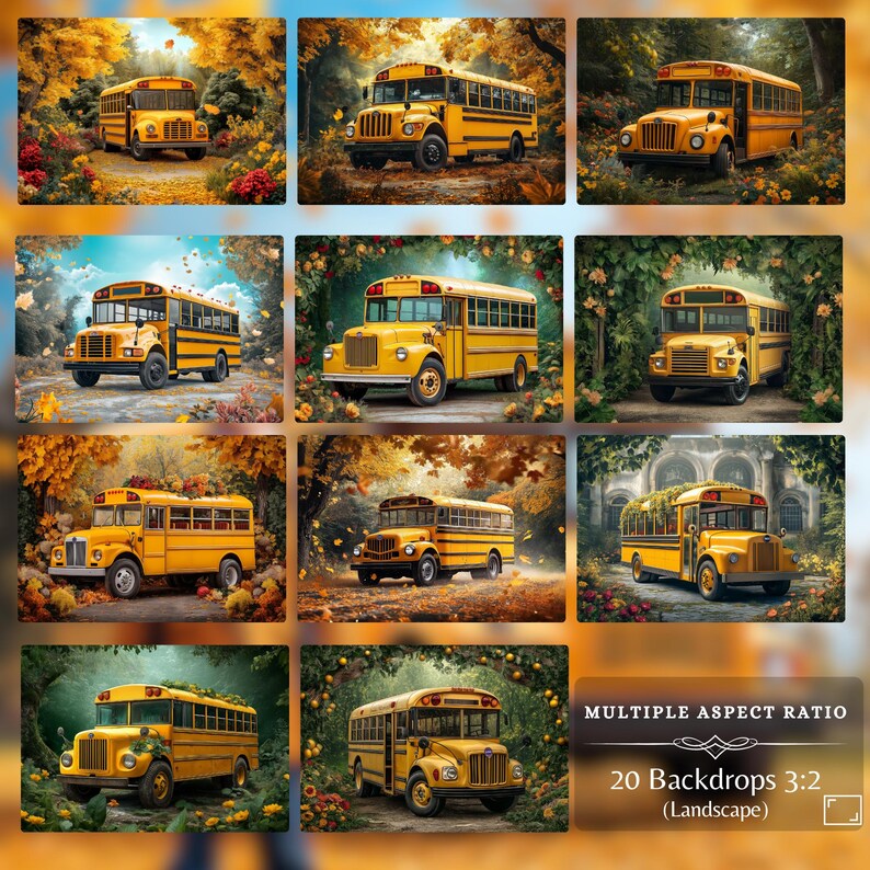 Yellow School Bus Prop Digital Backdrop: 40 Back to School Digital ...