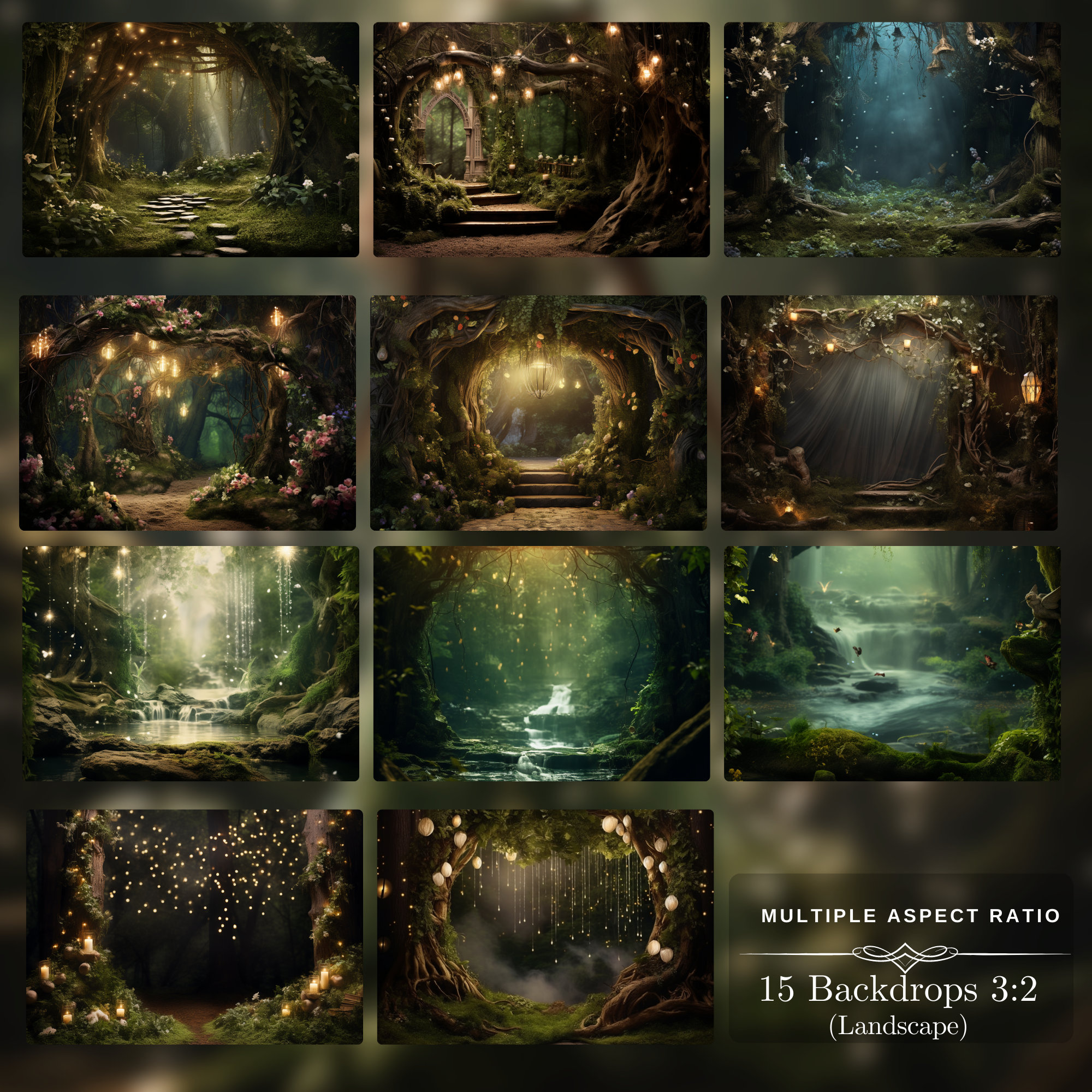 Enchanted Forest Backdrops With Glitter Overlays: 30 Backgrounds and 10 ...