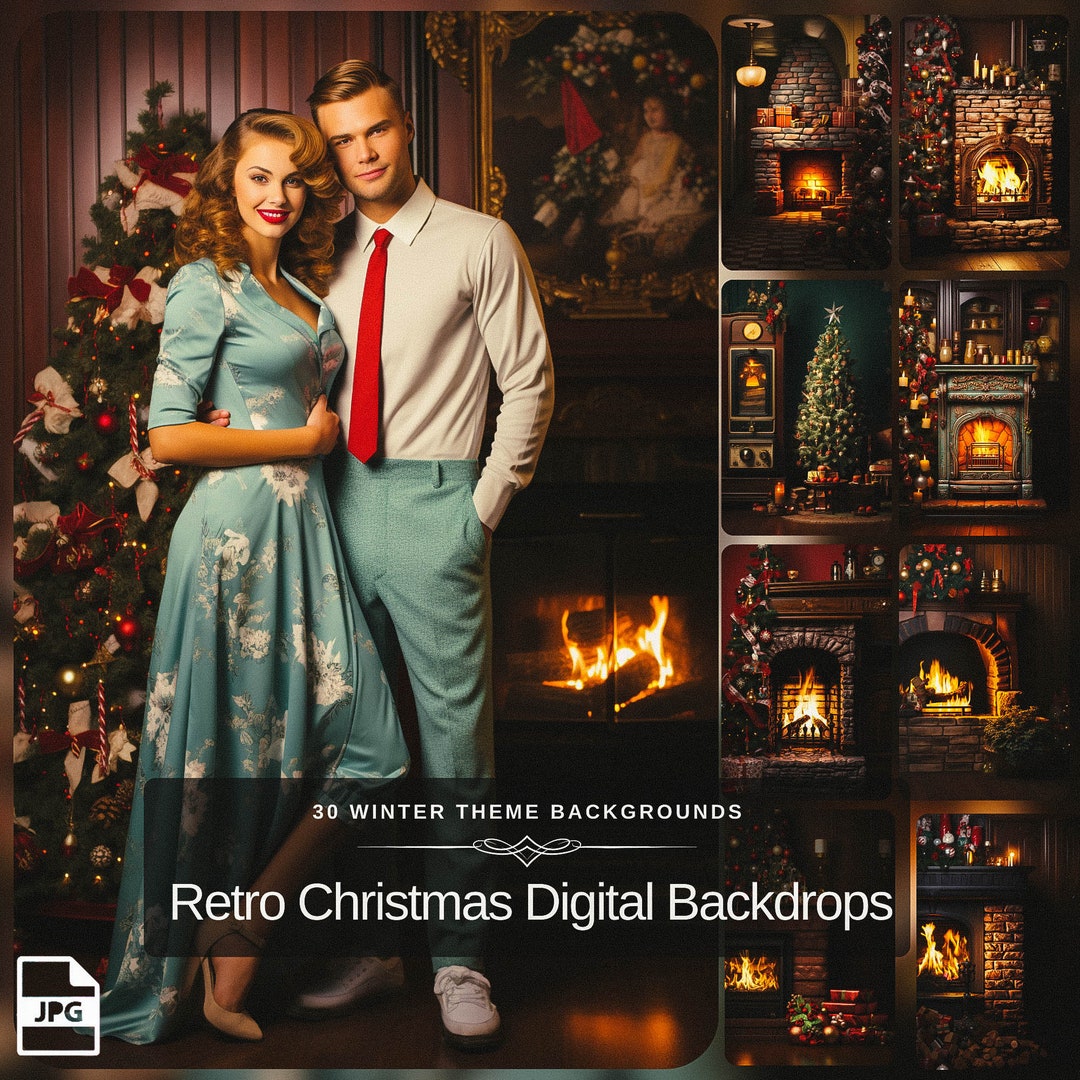 Aperturee Retro Red Wall Fireplace Christmas Room Set Backdrop