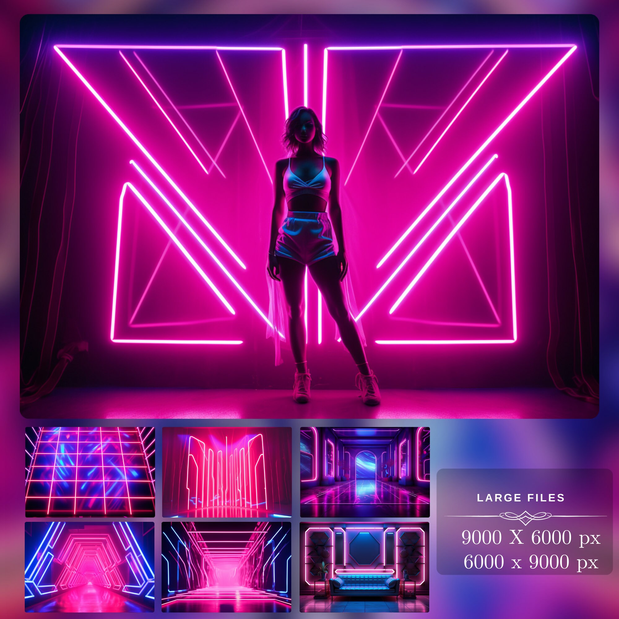 Neon Backdrop Kit 30 Glow in the Dark Neon Backdrop With 10 PS Overlays: Neon Sign ...