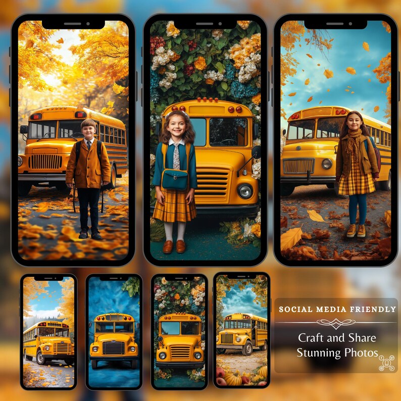 Yellow School Bus Prop Digital Backdrop: 40 Back to School Digital ...