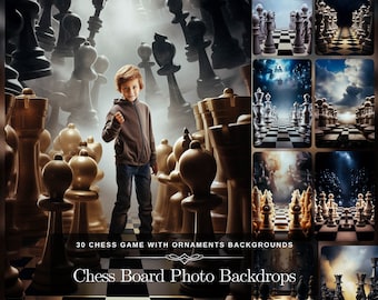 Chess Board Photo Backdrop Digital Download: 30 Black and White Chess Piece King Ornament Composite Photo for photographer Fantasy Art