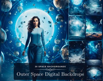30 magie de la toile de fond de l&#39;espace extra-atmosphérique : la lune et les étoiles dans l&#39;espace - superpositions imprimables de photoshop JPG galaxie - téléchargement instantané de toile de fond HQ