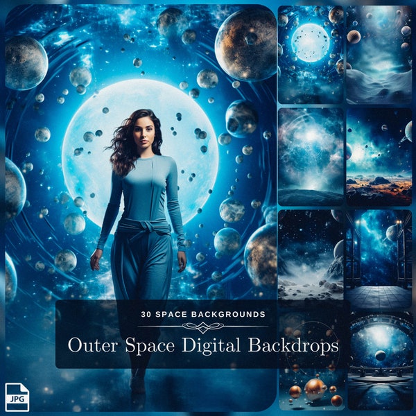 30 Outerspace Backdrop Magic: Moon and Stars in Space Background - Galaxy Printable JPG Photoshop Overlays - HQ Instant Backdrop Download