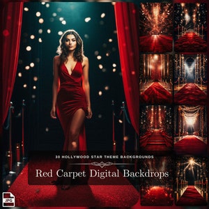 Hollywood Star Red Carpet Backdrop for Social Media: 30 Premium Digital Download Collection for Movie Star Theme Parties or Events