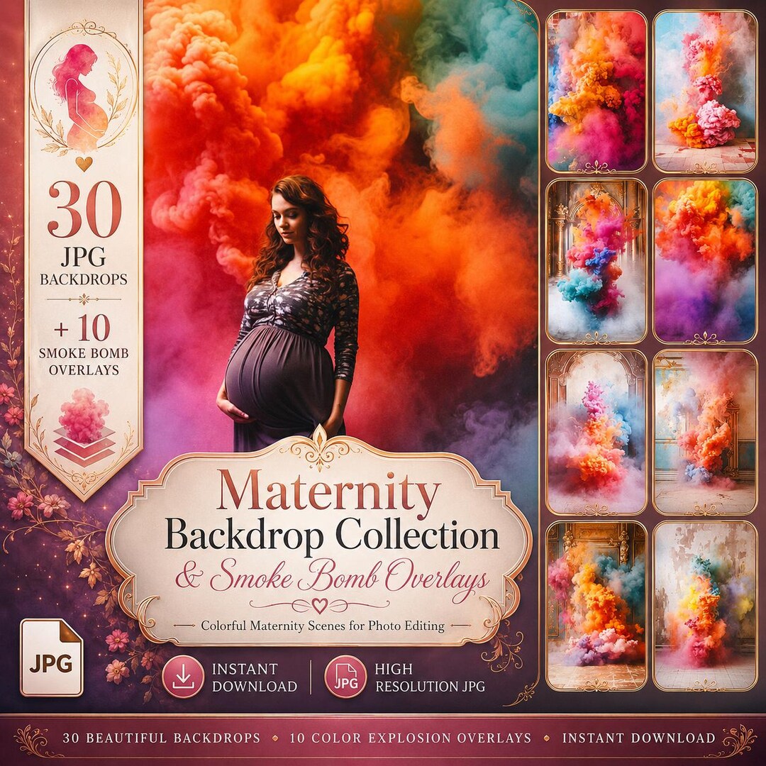 Smoke Bomb Colorful Backdrop: 30 Maternity Backdrop Set With 10 ...