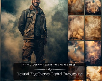 Natural Smoke Bomb Fog Overlay Digital Background: 40 Photography Backdrop JPG Files as Mist Overlay Sublimation Design for Photo Edit