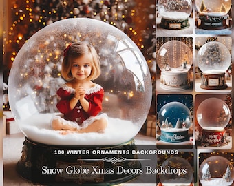 Snow Globe Xmas Decors Background Mockup JPG: 100 Snowglobe Ornament Merry Christmas Winter Backgrounds for Child Photography Holiday Edit