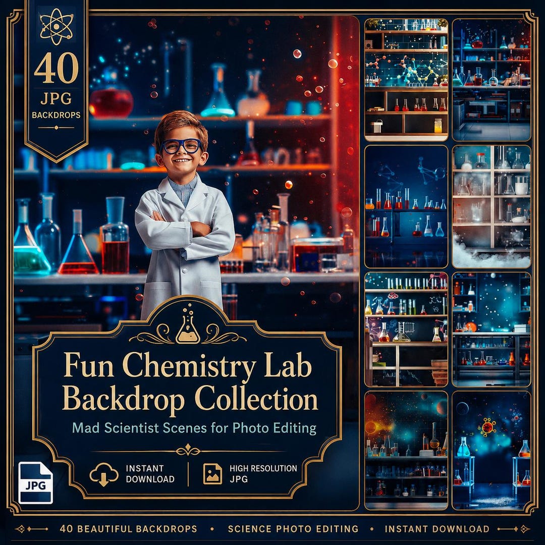 Lab Photo Backdrop Chemistry Lab Digital Backdrops: 40 School Kids Mad Scientist JPG Files ...