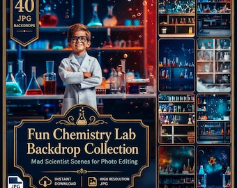 Chemistry Lab Digital Backdrops: 40 School Kids Mad Scientist JPG Files for Science Gift Photo Edit Science Art Painting Digital Scenes