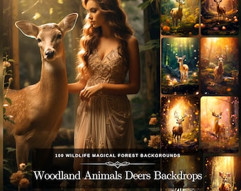Waldtiere Rehgeweih Wildtier-Fotografie: 1 00 süße Tiere im grünen Wald mit Herbst Vibes Märchen Hintergrund Sofort Download