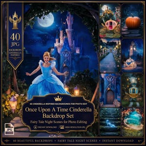 Once Upon A Time Cinderella Backdrop Set: 40 Magical Digital Backdrops Fairy Gardens, Pumpkin Carriages, and Magic Kingdom for Photo Edits