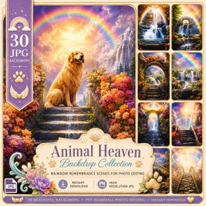 Animal Heaven Backgrounds | 30 Rainbow Bridge Pet Memorial Backdrops Dogs Cats Pets | Remembrance Best Friend Portraits | Loving Memory JJPG