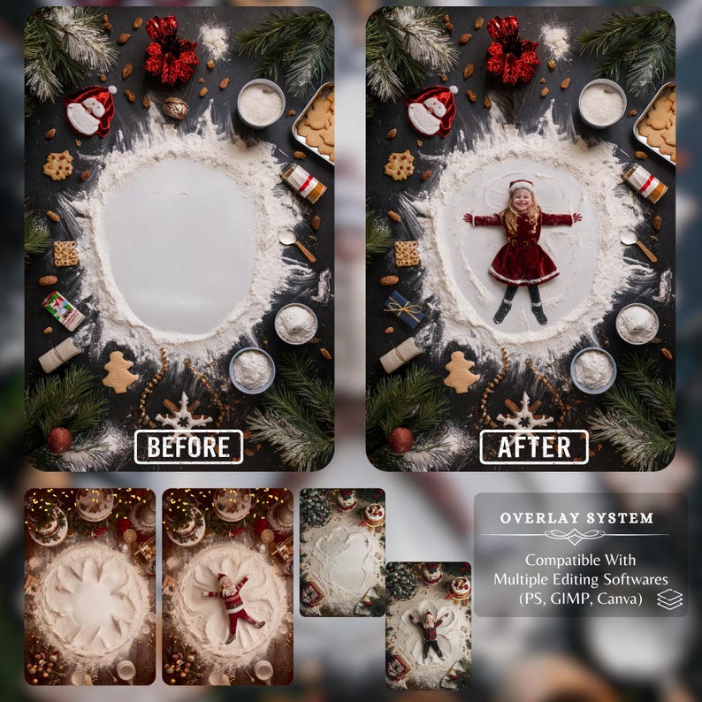 Flour Snow Angel Christmas Digital Backdrop 40 Composite