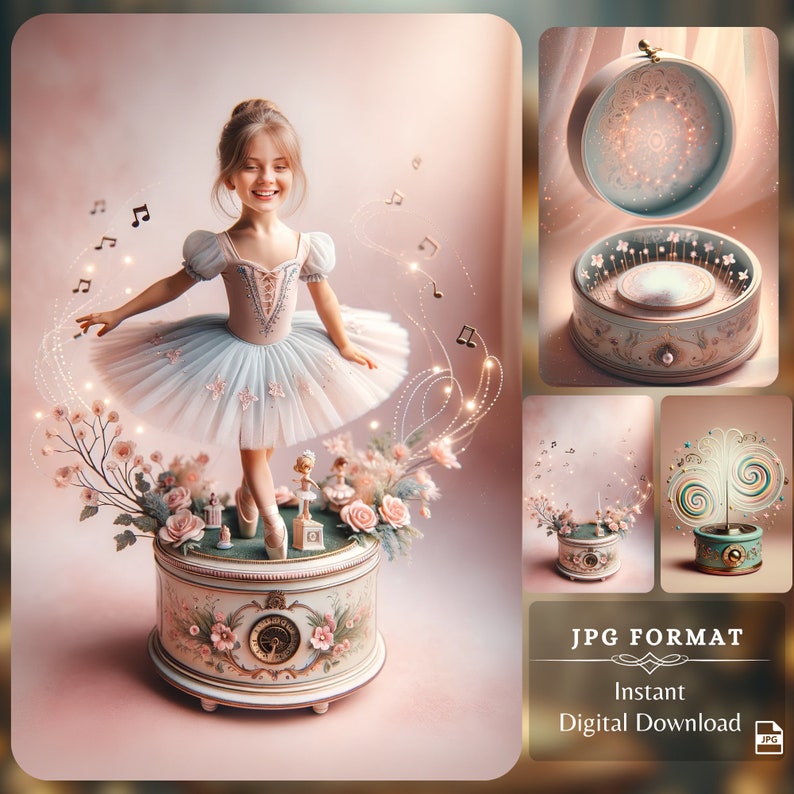 The music box backdrops collection, compatible with various editing software, designed to enhance and elevate creative projects.