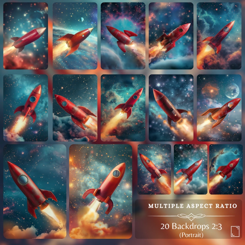 Red Rocket Space Exploration Digital Backdrops: 40 Galactic Heroes Ride ...
