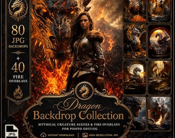 Mythical Creatures Dragon Backdrop: 80 Epic Dragon Fantasy Background for Role Playing Games Photo Edit Digital Art Print Instant Download