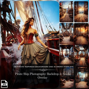 Piratenschiff Fotografie Hintergrund: 100 Pirate Ornament mit Schatztruhe Mega Pack Fantasy Hintergrund mit 40 Rauch-Overlay für Fantasy Art