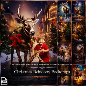 Toile de fond numérique hiver Noël renne : 30 joyeux Noël Père Noël renne amusant Photo accessoire pour carte de vœux téléchargement immédiat
