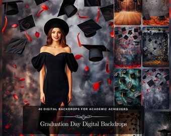 Graduation Day Pics: 40 digitale Kulissen für sportliche Leistungsträger | College Wall Art & Foto bearbeiten Szenen | Sofortiger Download JPG-Dateien