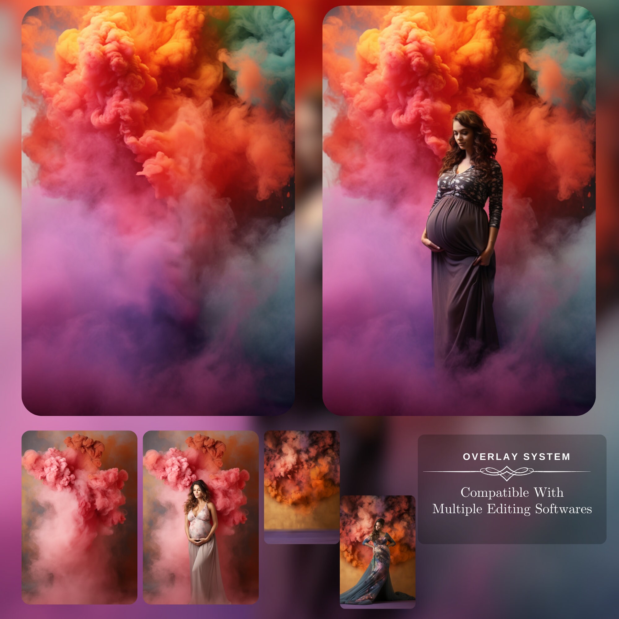Smoke Bomb Colorful Backdrop: 30 Maternity Backdrop Set With - Etsy