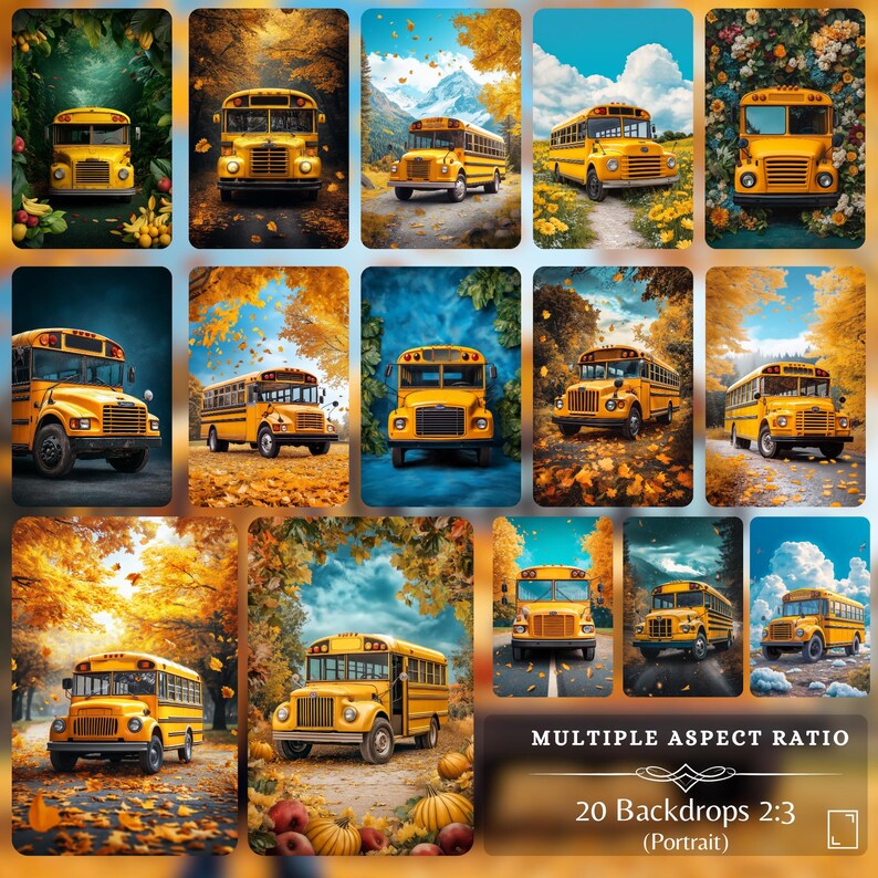 Yellow School Bus Prop Digital Backdrop: 40 Back to School Digital ...