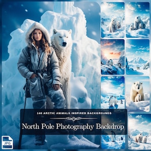 Fondo de fotografía del Polo Norte: 140 animales del Ártico, fondo de invierno con nieve, fotografía de osos polares y vida salvaje, descarga digital