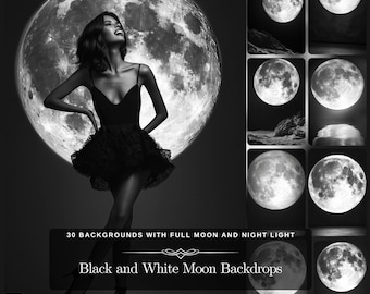 Schwarz Weiß Mond Hintergrund Set: 30 Vollmond Overlay Nacht Licht Weltraum Kulisse - Fine Art Fotografie Monochrome Print Digital Download