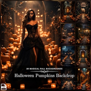 30 Sfondi di Halloween: Sfondi autunnali magici con sovrapposizioni di Photoshop per la fotografia digitale e artistica, download immediato JPG