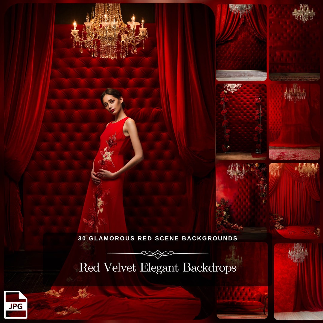 Red Velvet Backdrop Set 30 Luxurious Digital Velvet Curtains Photo