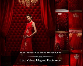 Roter Samt Hintergrund Set: 30 Luxuriöse Digitale Samt Vorhänge Foto Hintergrund für Mutterschaft Fine Art Fotografie Sofort Download JPG Dateien