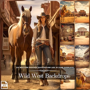 Western Decor & Sand Overlay: 120 Wild West Backdrop for Cowboy Photo Booth and Cowgirl Photo Props and 30 Photoshop Overlay for Photo Edit