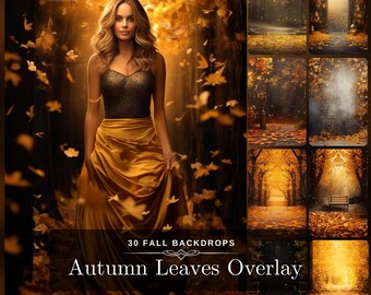 Autumn Leaves PS Overlay: 30 Leaves Overlay and Fall Backdrops with Autumn Decor Falling Leaves for Fine Art Photography & Composite Photo