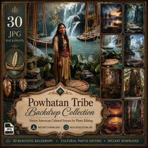 Powhatan Tribe Pocahontas Gifts Digital Backdrop: 30 Native American Cultural Adornments JPG Files – Deep Forest Ancient Statue Backgrounds